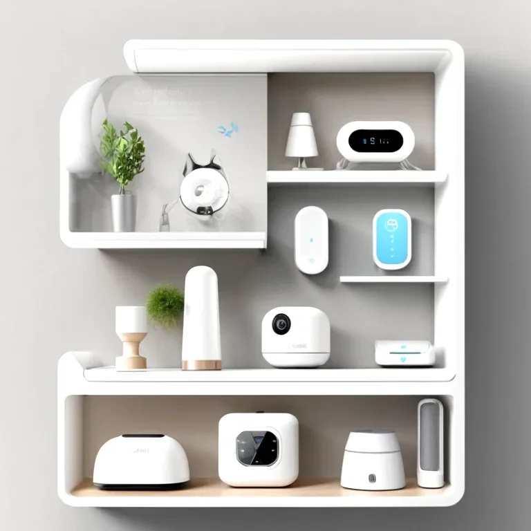 Collection of smart home devices including robotic vacuum, smart AC, and pet feeder
